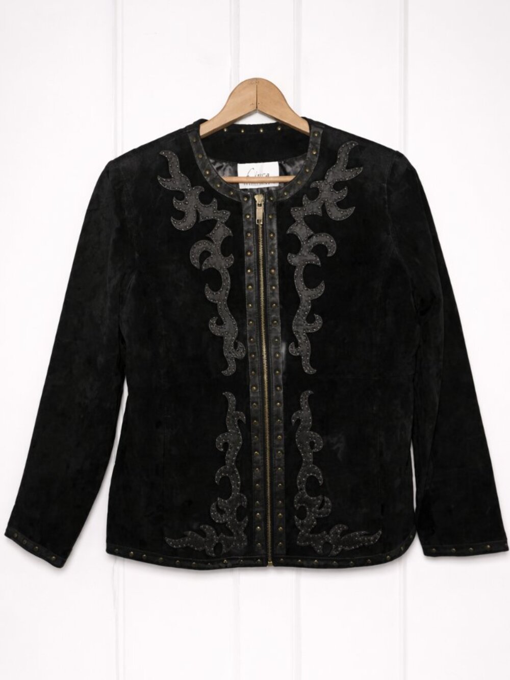 Vintage Linea Women's Black Suede Jacket Size S Western Studded Festival Concert